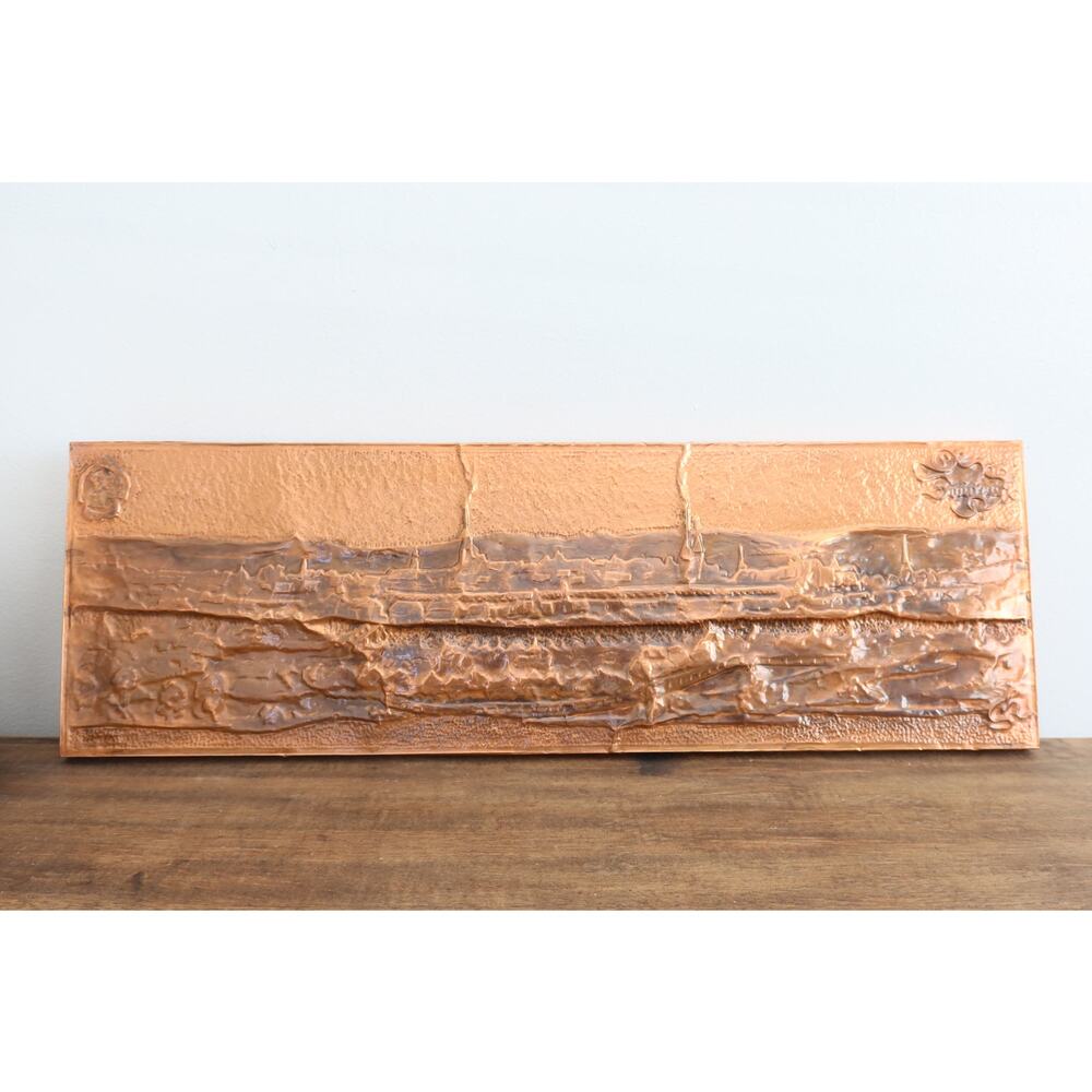 VTG Hammered Copper Hand Made Ancient Cityscape Landscape Artwork Artist Signed